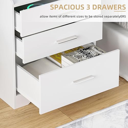 Miniatura 5 de Nightstand with Charging Station  LED Lights White Nightstand with 2 Drawers and Open Storage Bed Side Table Night Stand for Bedroom Living Room