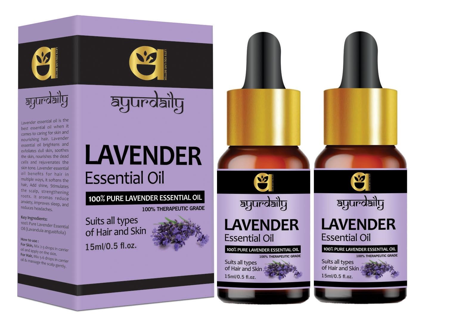 Lavender Essential Oil 100% Pure, Natural and Undiluted for Hair, Skin and Face 15ML - Pack of 2-image-46