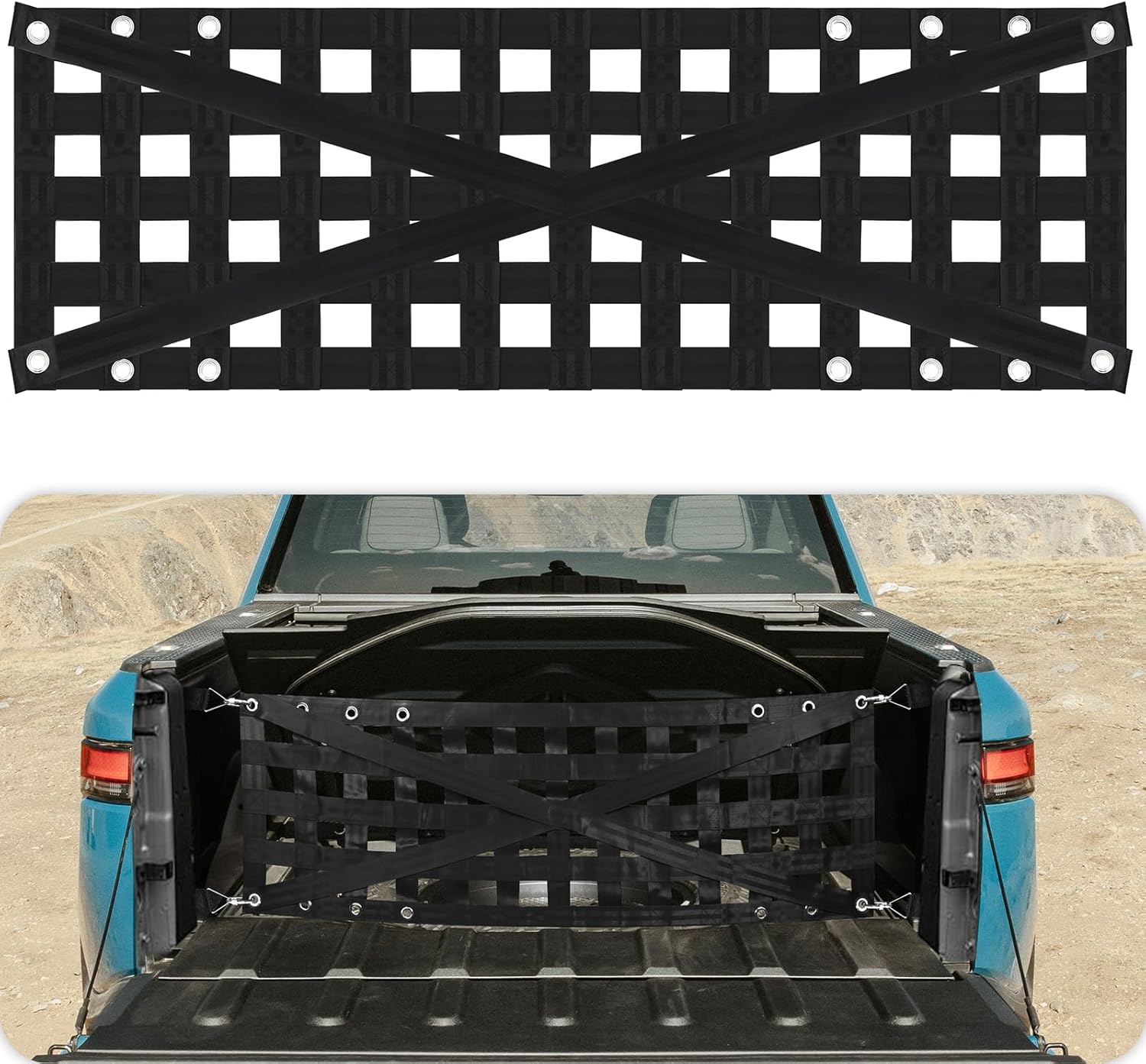 Tailgate Net with Adjustable Buckle Straps, 54"x17.7" Tailgate Cargo Net for Truck Bed, Perfect for Jeep, Pickup, Truck, Chevrolet, Ford (Black)