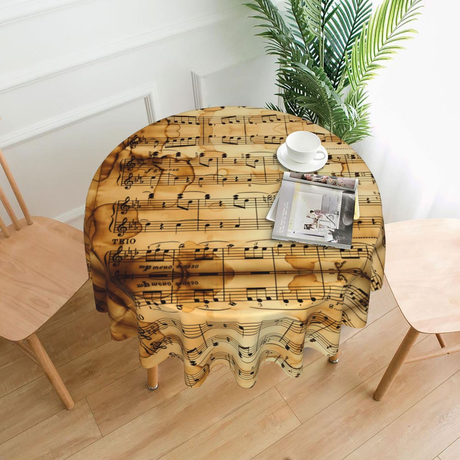 WHJSSF Vintage Music Note Art Prints Round Decorative Tablecloth 60in - Elevate Your Dining Experience with a Stylish & Protective Table Throw