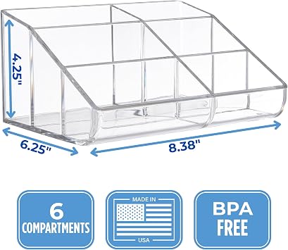 STORi Clear Plastic Vanity Makeup Organizer | 6 - حامل مقصورة للفرش ، لوحات ظلال العيون ، مستلزمات التجميل | تصميم أمامي منحني | صنع في الولايات المتحدة الأمريكية