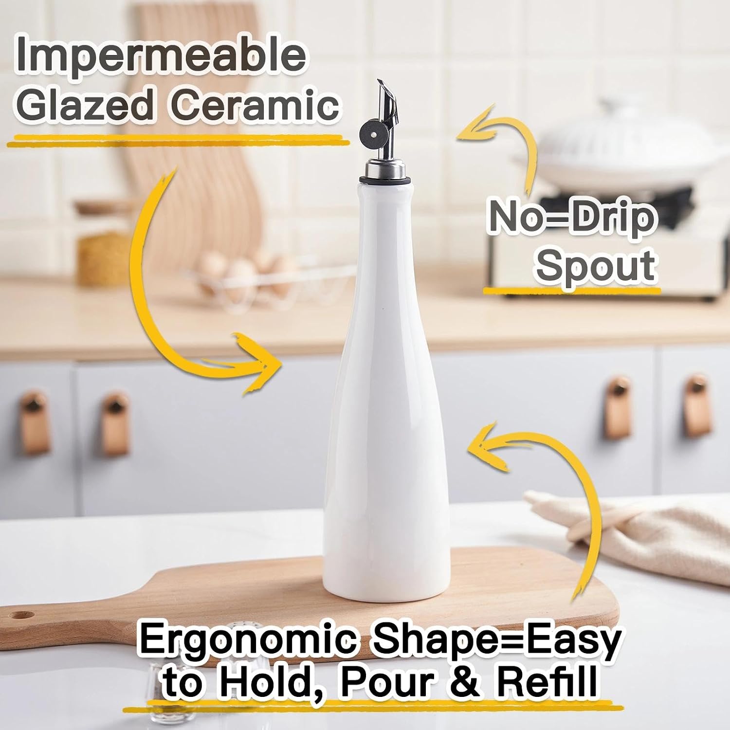 YOLIFE 17 oz/500 ml Olive Oil Dispenser Bottle, Ceramic Oil Bottle - White