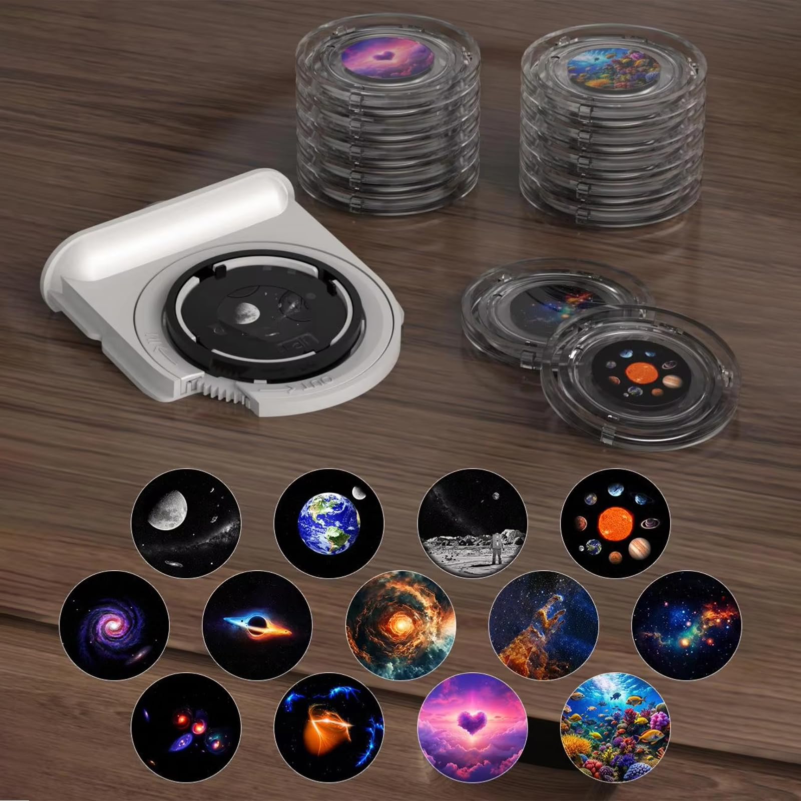 Galaxy Projektor, Sternenlichtprojektor mit 13 Filmscheiben, Zeit & Temperaturanzeige, Perfekt für Dekor, Heimkino-Setups, Partyszenen Entspannung, Weiß