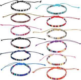 12 Pcs Boho Bracelets Woven Bracelet Set Braided Bracelets Adjustable String Bracelets Thread Bracelets Ankle Bracelets Friendship Bracelet for Women Men Teens