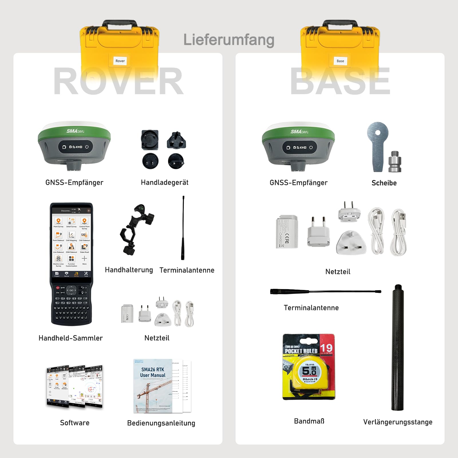 SMA26 Plus GNSS RTK Rover- und Basisvermessungsgerät mit Controller und Software, kompatibel mit UAVs, 1 cm Genauigkeit, NOAA-Zertifiziert, IMU/PPP/UHF/NTRIP/BT, IP67 GPS für Tiefbau und Topografie