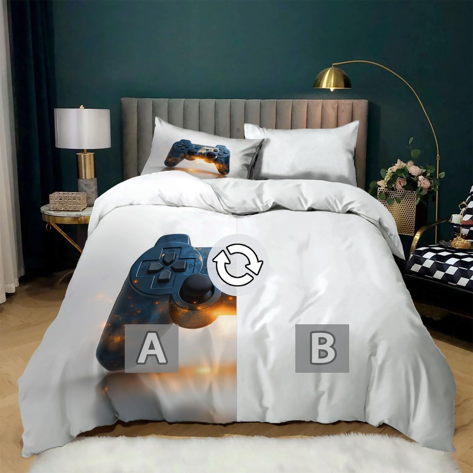 Juego de cama infantil con mando de 260 x 240 cm, funda nórdica ligera sin pliegues, de dibujos animados 3D, ligera, sin pliegues, juego de cama con mando para adolescentes y 2 fundas de almohada