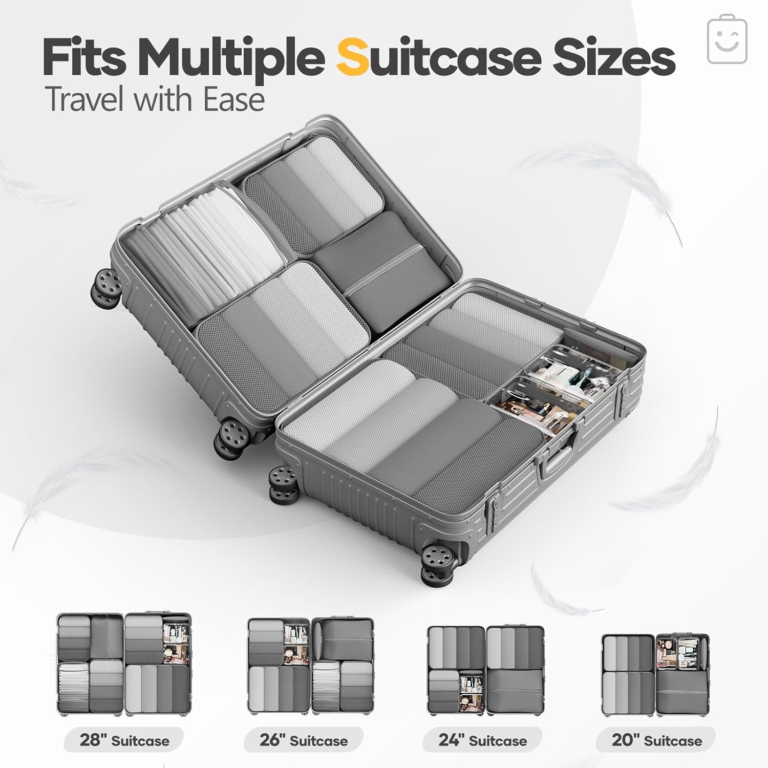 Veken 9/11 Set Compression Packing Cubes for Travel Essentials,Compressible Expandable Large Luggage Suitcase Organizer Bags for Clothing,Durable Space Saver Storage Bags with Toiletry Bags(Gray) - Image 8