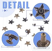 Vista 3 de Glarks Juego de 120 remaches de estrella de metal de 0.472 x 0.236 in, clavos de color bronce verde, remaches para ropa, tachuelas de cuero