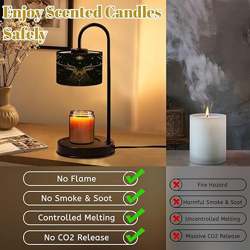 Miniatura 19 de Lámpara calentadora de velas con temporizador y atenuador, retro de los años 70, líneas onduladas abstractas psicodélicas, rosa, naranja, beige,