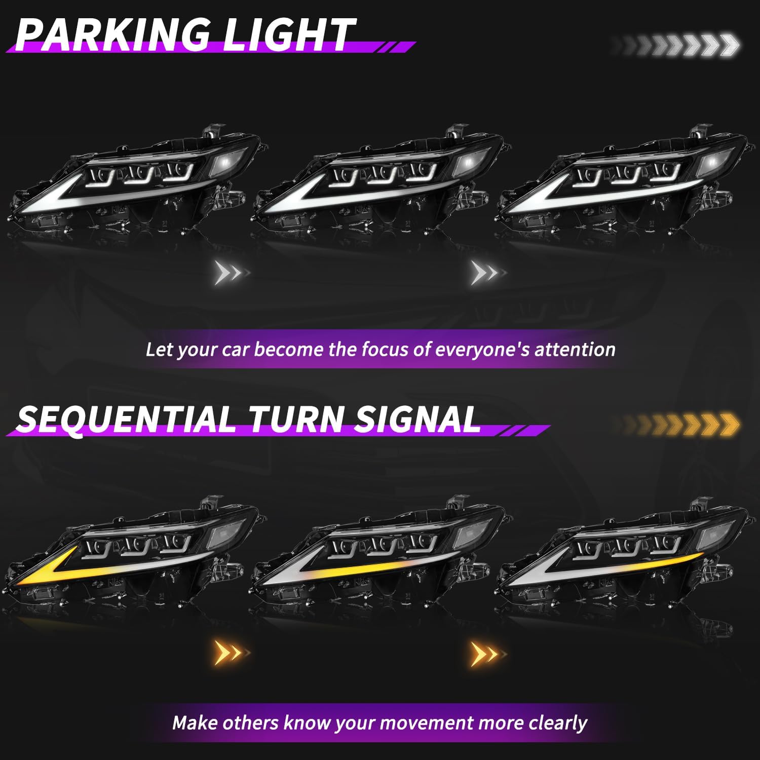 Archaic Headlights Assembly Compatible for Toyota Camry 2018-2023, Projector Front Lights with Sequential Turn Signal for 8th Gen Camry LE/SE/XLE/XSE/TRD, Plug & Play, Pair