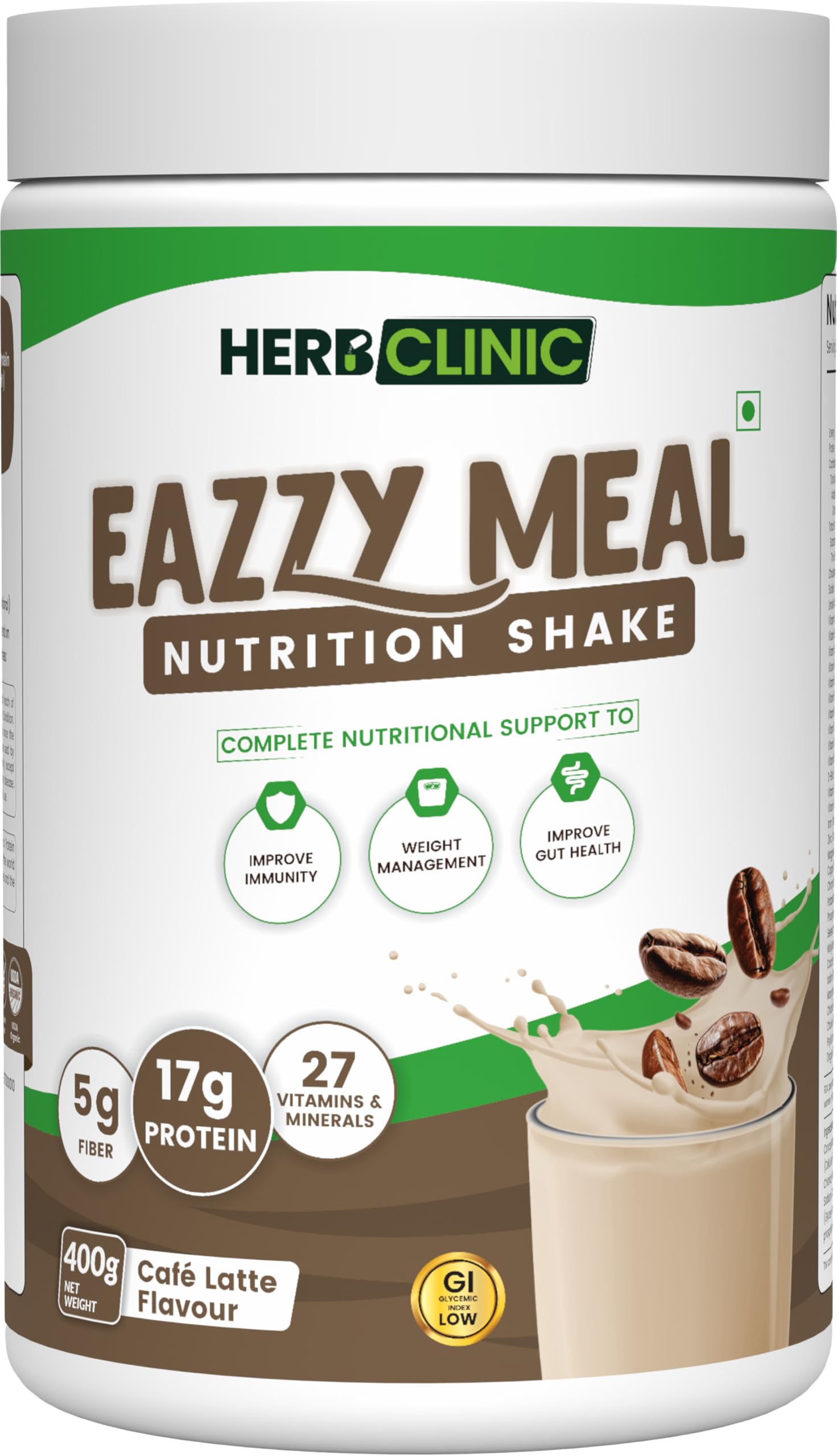 Herbclinic EAZZY MEAL Nutrition Shake | 17g Protein, 5g Fiber, 27 Vitamins & Minerals | Weight Loss, Immunity & Gut Health | Meal Replacement | Slim Shake Protein Powder (16 Shake), (400g, Cafe Latte) (B0DD5TLLKK) Amazon Price History, Amazon Price Tracker