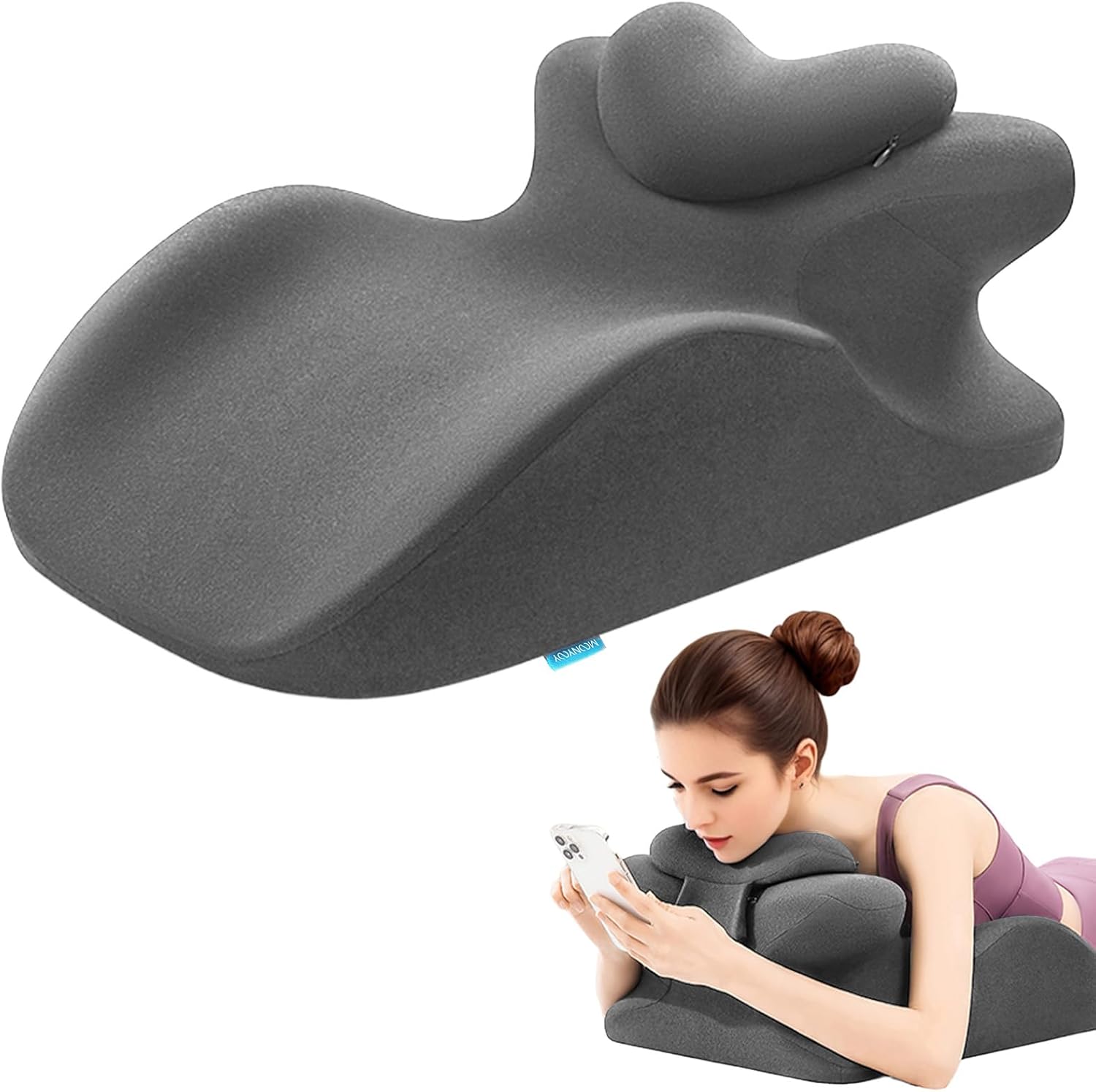 Memory Foam Ergonomic Rest Pillow for Sleeping, Acid Reflux & GERD Relief - Elevation Bed Support Pillow for Back Pain, Post Surgery Recovery, Reading with Removable Washable Cover Gray