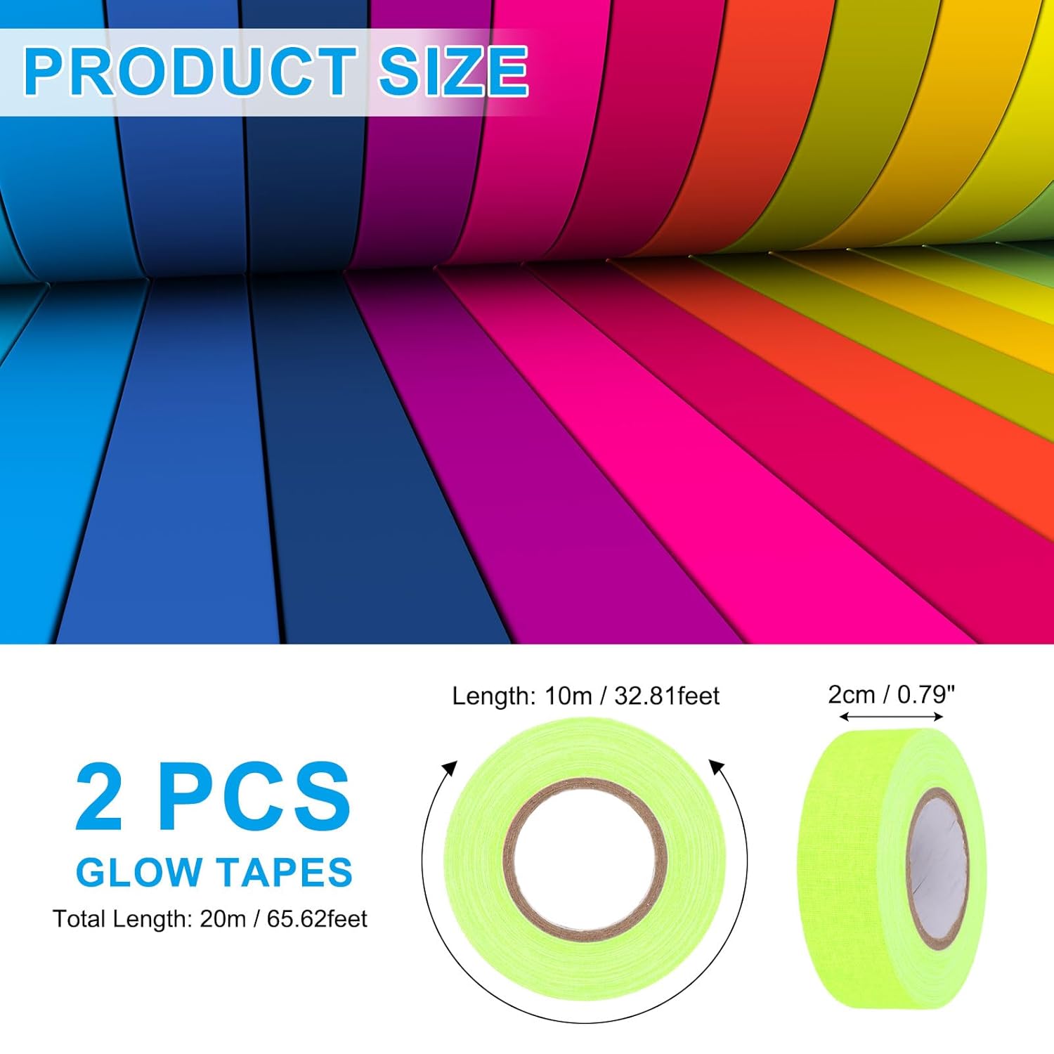 Glow in The Dark Gaffers Tape, 0.8 Inch x 65.6 Feet Colored Cotton Glow Tape Markers Fluorescent Glow in The Dark Tape Stickers for Party Decorations, Yellow