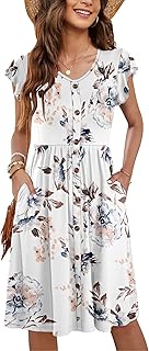 Women Summer Dresses Sleeveless Casual Loose Swing Button Down Midi Dress with Pockets - Buy now