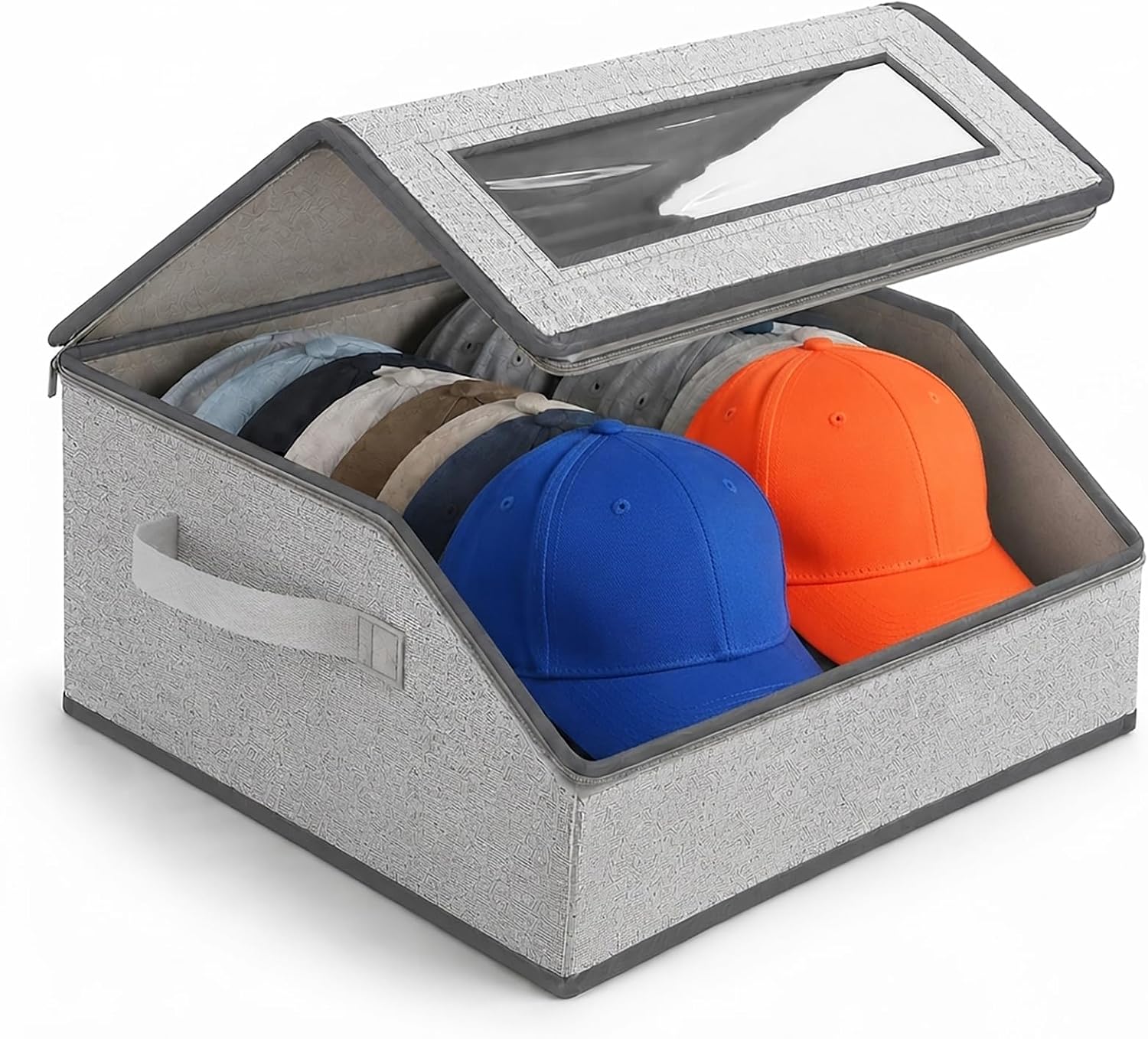 Hat Organizer for Baseball Caps, Hat Storage Box with Clear Top Window