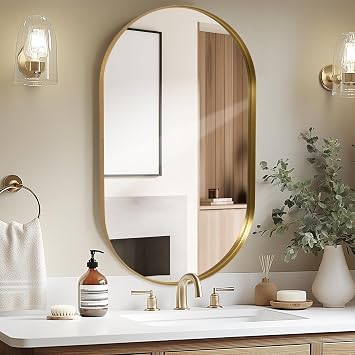 Oval Wall-Mounted Bathroom Vanity Mirror 60x90 CM Stylish Gold Wall Decor with Curved Corners for Hallway, Entrance, Living Room, Bedroom