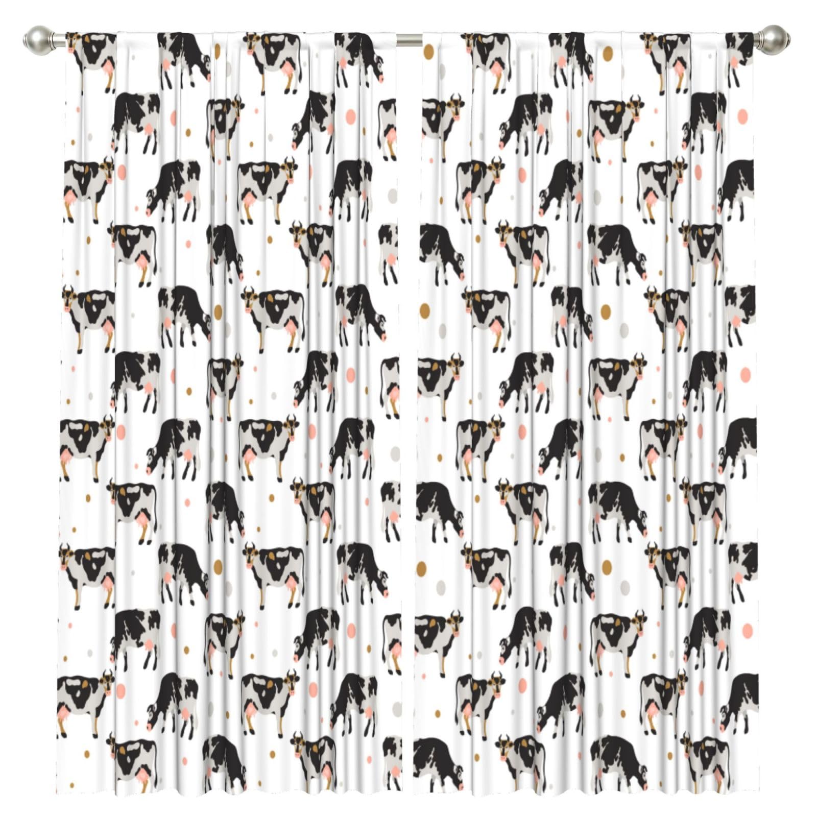 InOmak Milk Spotted Cow Black Cow, 2 Panels Window Curtains 52 x 84 Inch Blackout Curtains for Living Room Bedroom
