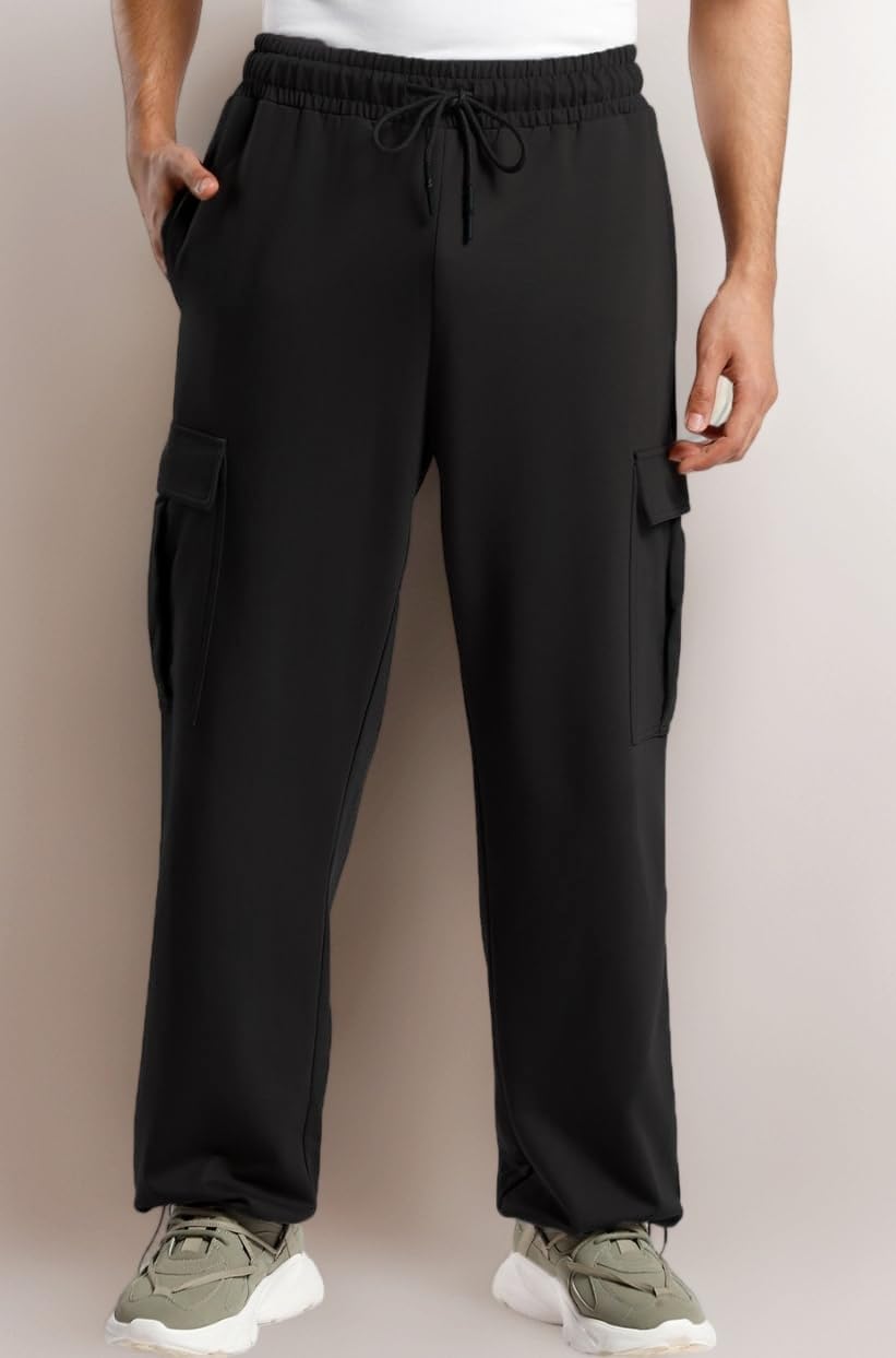 NOBERO Men's Loose Mid Rise Oversized Cargo Utility Joggers