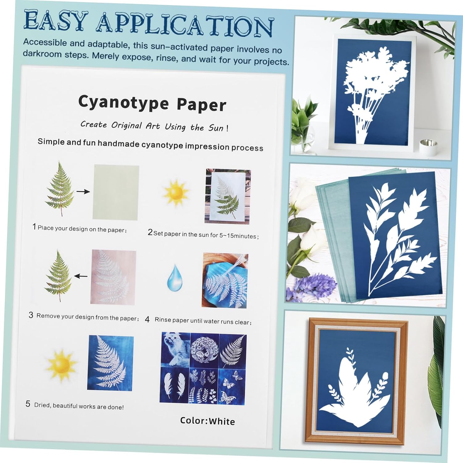 VILLCASE 32Sheets Cyanotype Paper Kit Solar Print Paper with for DIY Crafts Sunlight Activated Drawing for Photograms and Artwork Creation
