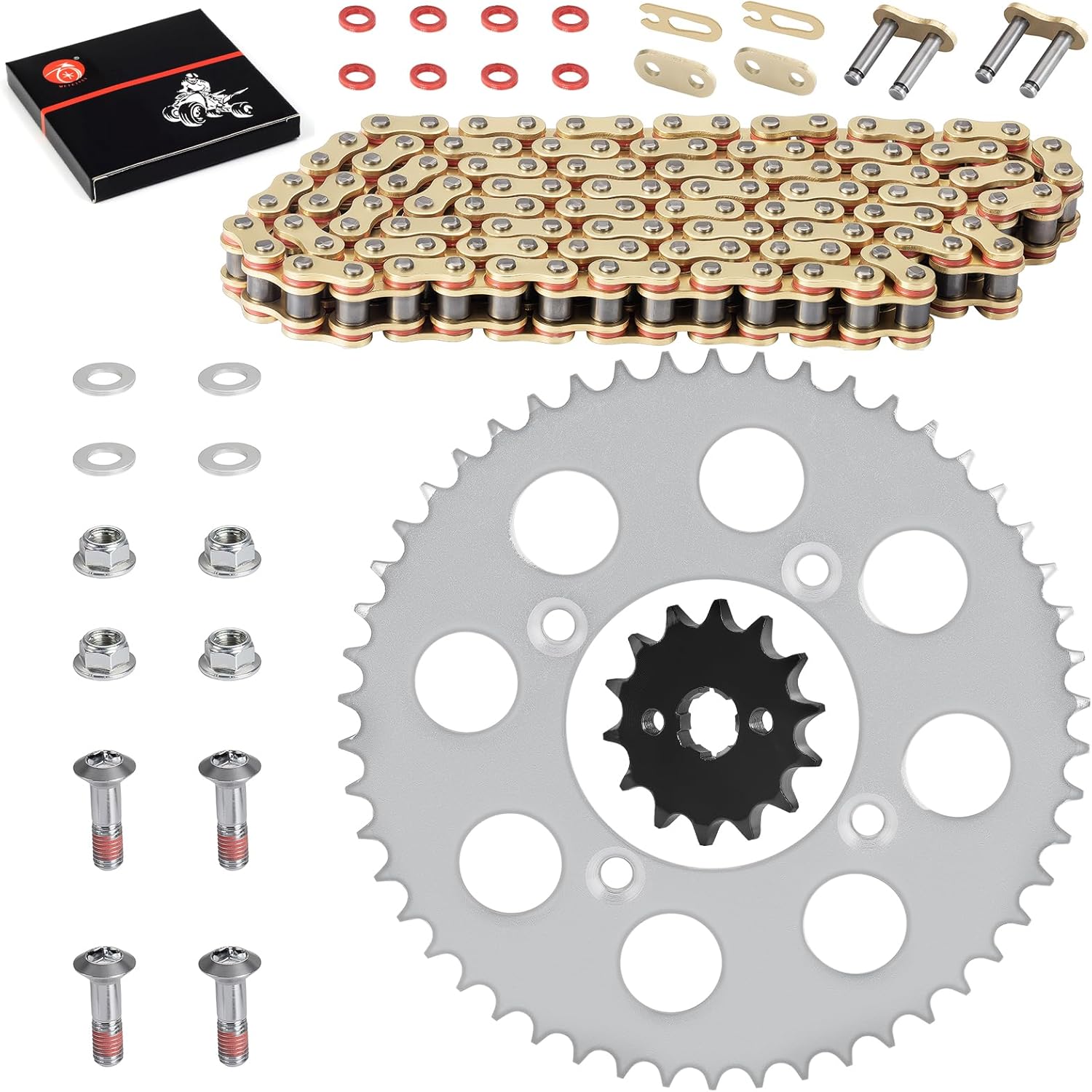Drive Sprocket & Chain w/Bolts 428VM-X X-Ring 118 Links for Honda XR100R 1985-2003 CRF100F 2004-2013