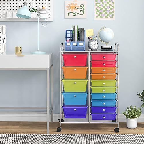 Vista 105 de Carro de almacenaje, de Giantex, con ruedas, para oficina, para guardar papeles, transparente, Transparente