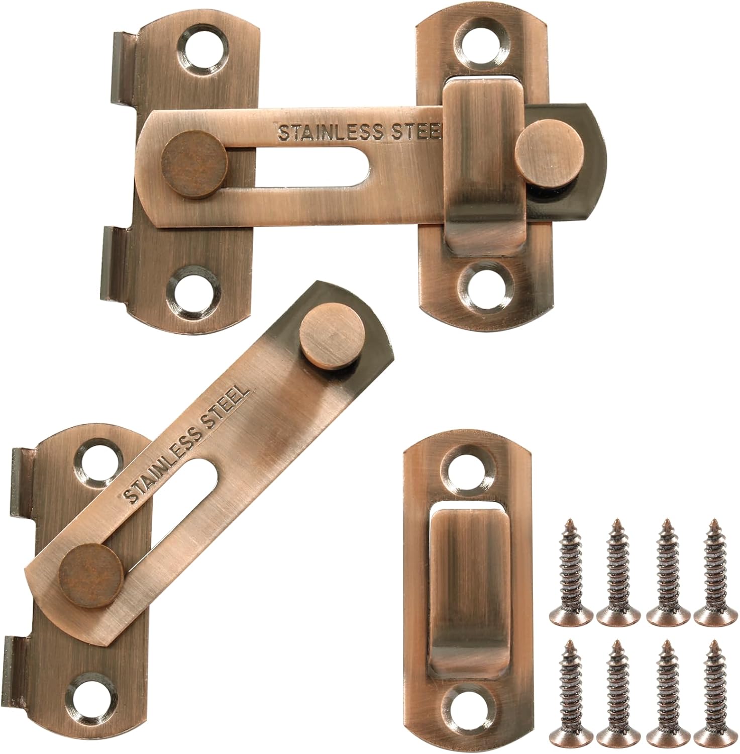 2Pcs Stainless Steel Gate Latches Sliding Barn Door Lock, Safety Door Bolt Lock with Screws for Bathroom, Garage,Wine Cabinet,Outdoor (Red Bronze,Small, 180 Degrees)