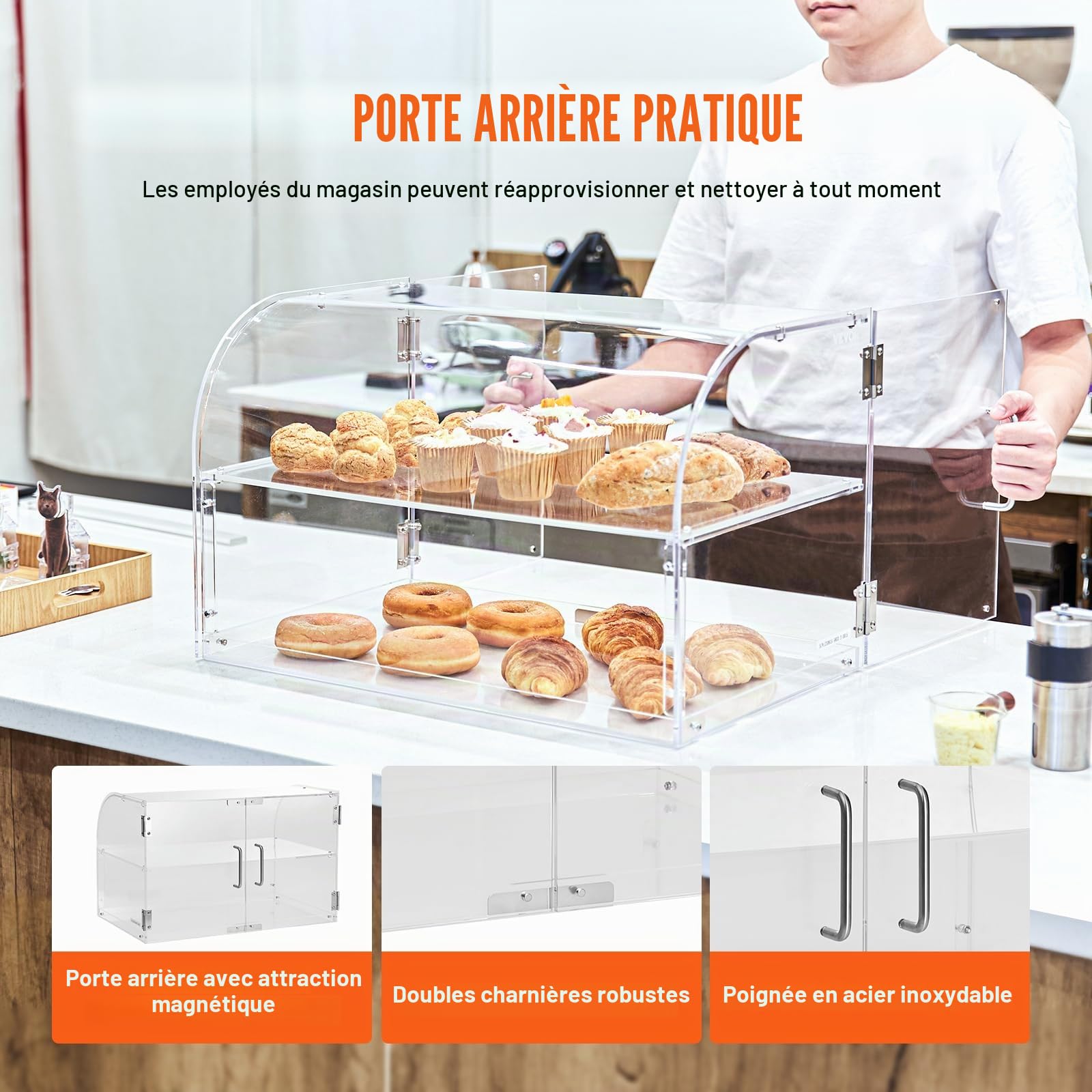 VEVOR Présentoir à Pâtisserie à 2 Niveaux Vitrine de Boulangerie Transparente en Acrylique Léger Étagère Présentation Pâtisserie pour Pain Viennoiserie Dessert Bonbons Bar Café Magasin Restaurant