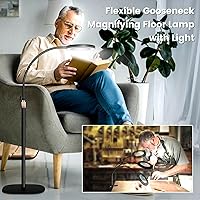 Vista 4 de Lámpara de lupa de 12 aumentos con luz y soporte, lámpara de pie LED de aumento de NUEYiO con atenuación sin escalones de 3 colores, lámpara de lupa