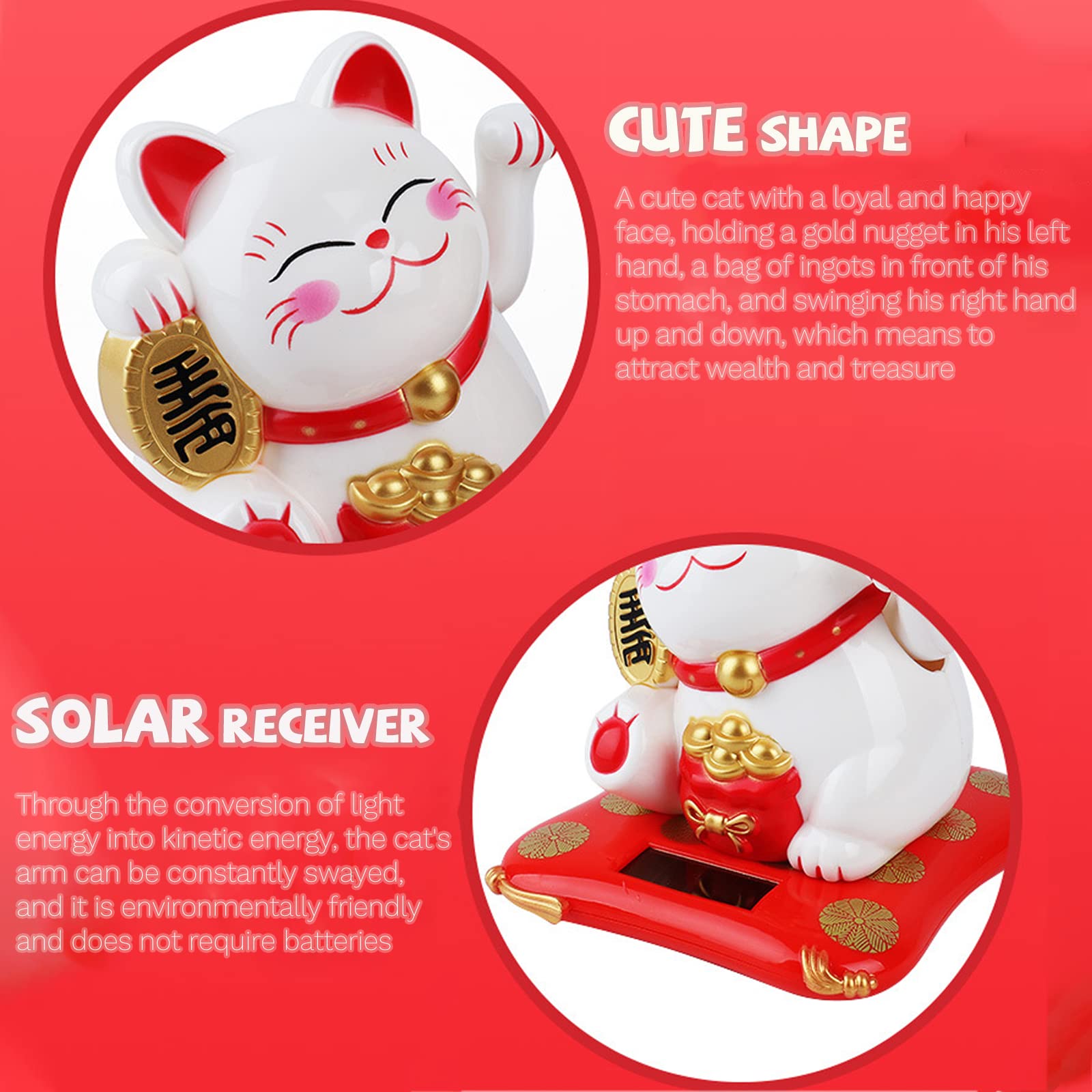 Figurine Chat Porte-Bonheur Solaire – Bras Qui S'agite, Pannneau Solaire, Déco Bureau Ou Voiture