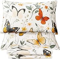 Vista 17 de QSH Juego de sábanas de tamaño individual 100% algodón egipcio, estampado de flores verdes con pájaros, mariposas y botánicas, lujo impreso, ropa