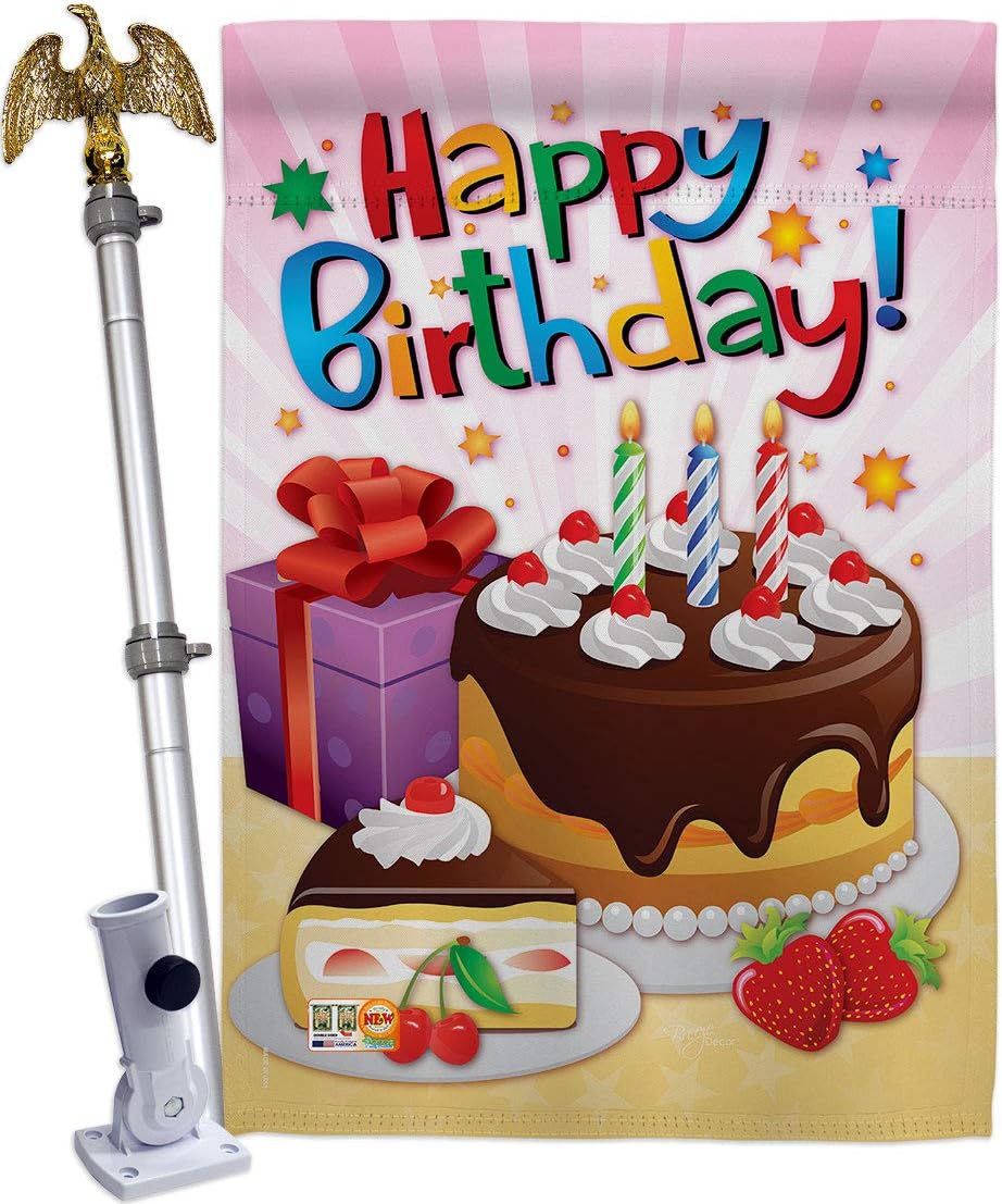 Happy Birthday House Flag Celebration Cake Gift Present Candy Bouquet Occasion Anniversary Party Small Decorative Yard Banner Double-Sided Imported 28 X 40