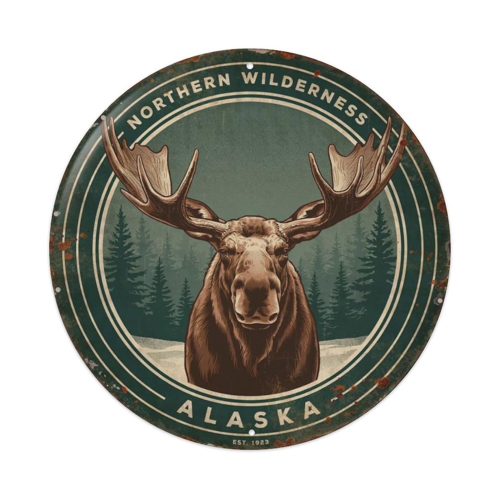 Round Northern Wilderness Art Metal Tin Sign Plaque
