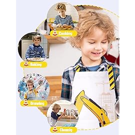 WERNNSAI Truck Kids Art Aprons for Cooking - Kids Painting Apron for Boys age 2-5, Toddler Kid Art Smock Toddler Chef Aprons for Children Kitchen Baking Gardening Party Birthday Gift