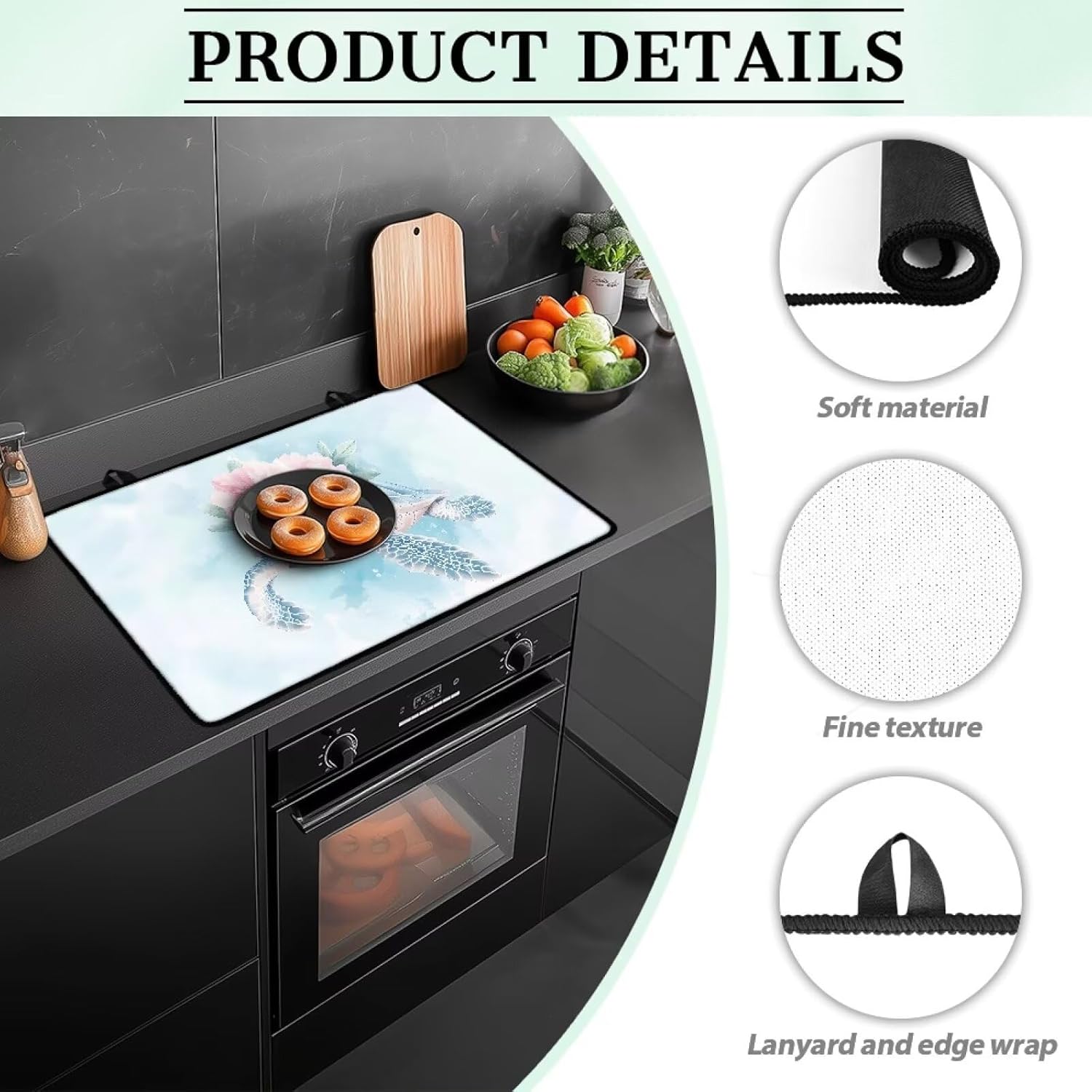 Poceacles Stove Top Cover Protector Glass Stove Guard Anti-slip Scratch Resistant Cooktop Protector Range Cover Extra Counter Space, 29'' x 21'', Sea Turtle Pink Flower