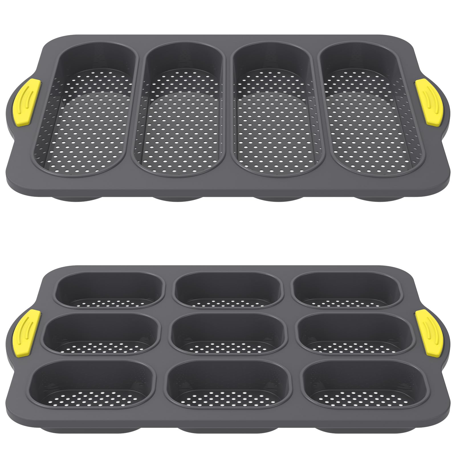 FALESOUL Set of 2 Silicone Hamburger Bun Mold, Nonstick Baking Tray 3 4 9 Cup Hamburger Bun Mold for Baking Homemade Bread Loaf Sandwich Baking Tray, Fridge Dishwasher Microwave Safe (Grey)