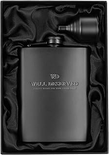 Sponsored Ad - Matte Black Flask 8 oz + Black Funnel + Black Canvas Pouch. Gift Set, Classy Packaging. Engraved Well-Deser...