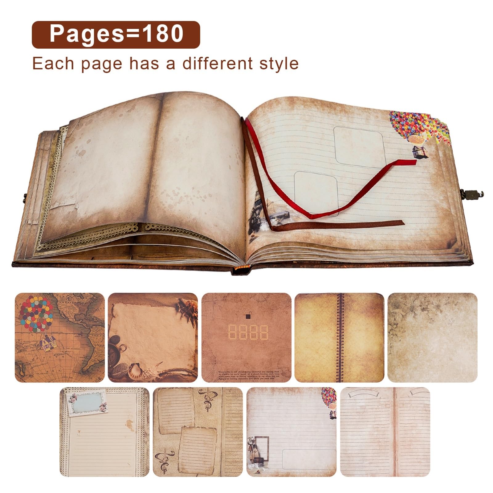 Album Fotos 180 Page DIY Travel Photo Album Our Adventure Book Leather Retro Creative Anniversary Wedding Guest Memory Gift(Green)