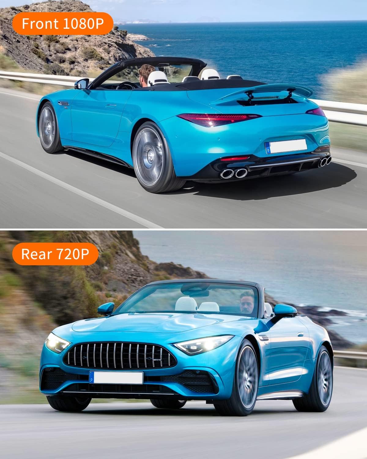 Comparison of front 1080P and rear 720P video quality from the ThiEYE Dash Cam.