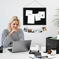 Vista 7 de DOLLAR BOSS - Tablero de corcho negro con lino de doble cara de 16 x 12 pulgadas, para paredes, marco de madera, para colgar, tablero de corcho