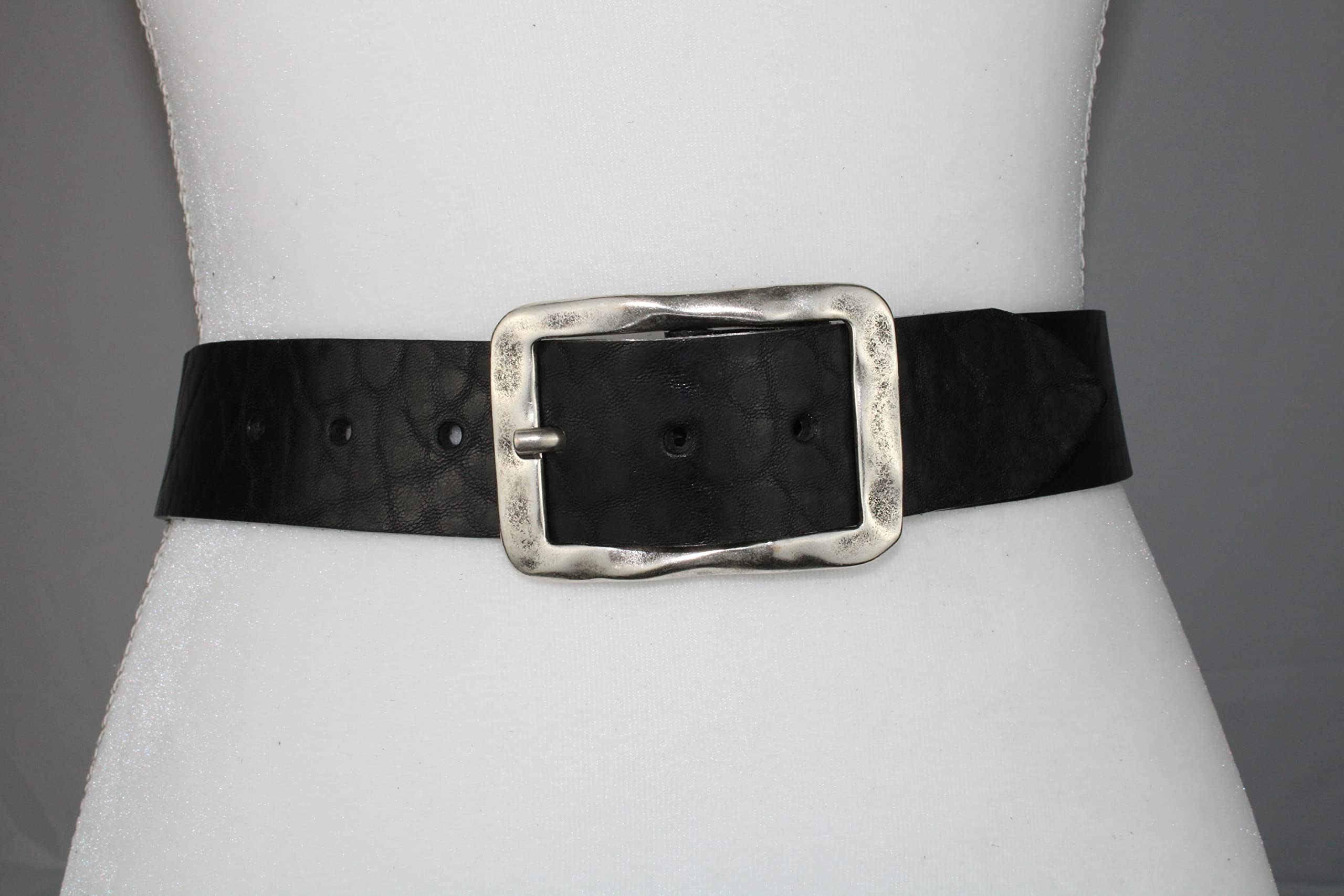 Cintura in pelle di 4 cm di larghezza, sostenibile, in pelle conciata al vegetale con look usato, fibbia in metallo in argento anticato, spessore 4 mm (TW105, nero 790)