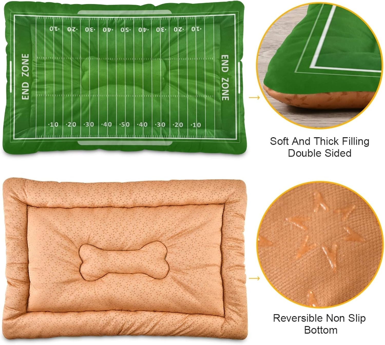 American Football Field Dog Cat Bed, Rectangle Comfortable Pet Bed, Ultra Soft Calming for Small Medium Large Dogs, 36x24in
