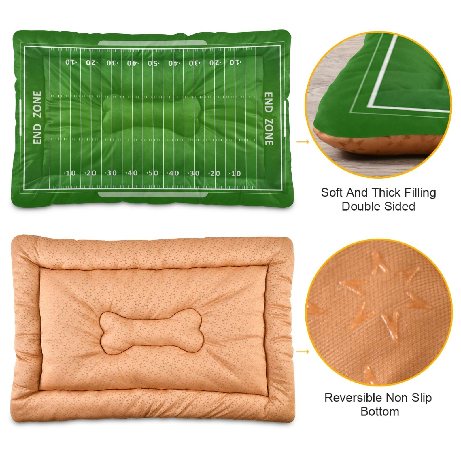 KEEPREAL American Football Field Dog Cat Bed, Rectangle Comfortable Pet Bed, Ultra Soft Calming for Small Medium Large Dogs, 36x24in