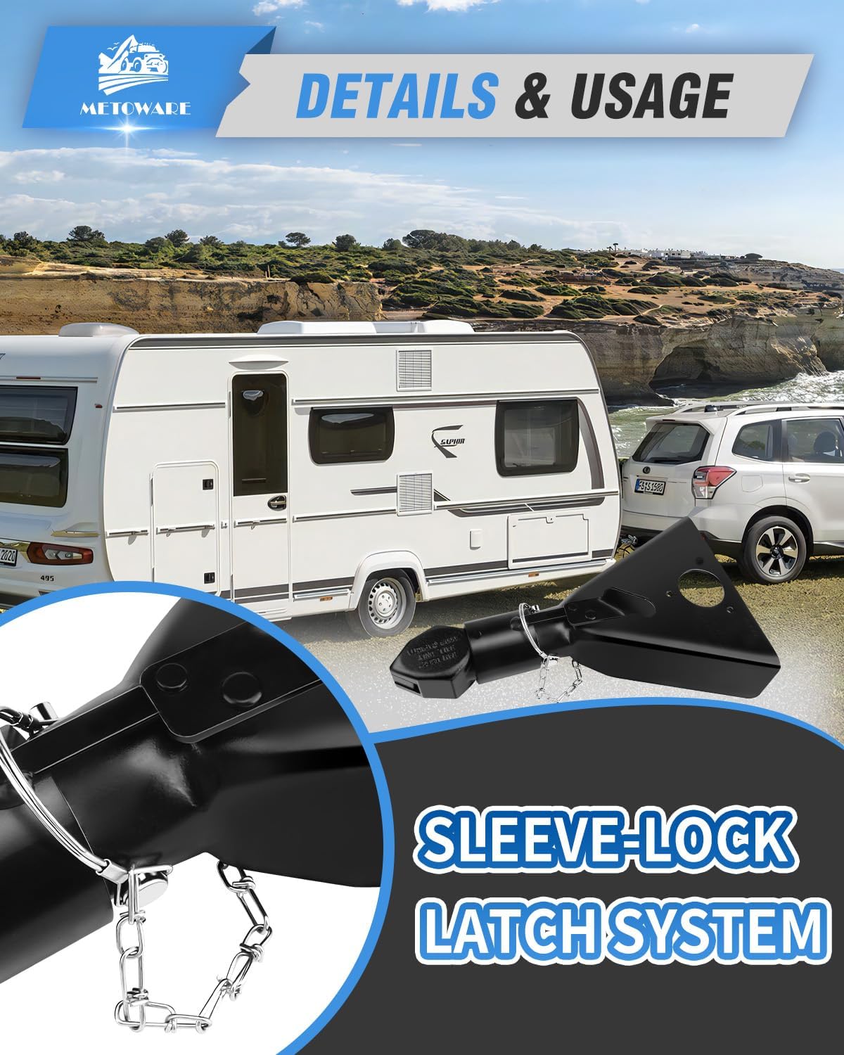 METOWARE 2" A-Frame Trailer Coupler,Fits 2-Inch Hitch Ball, Capacity 7000LBS, Black - Image 4