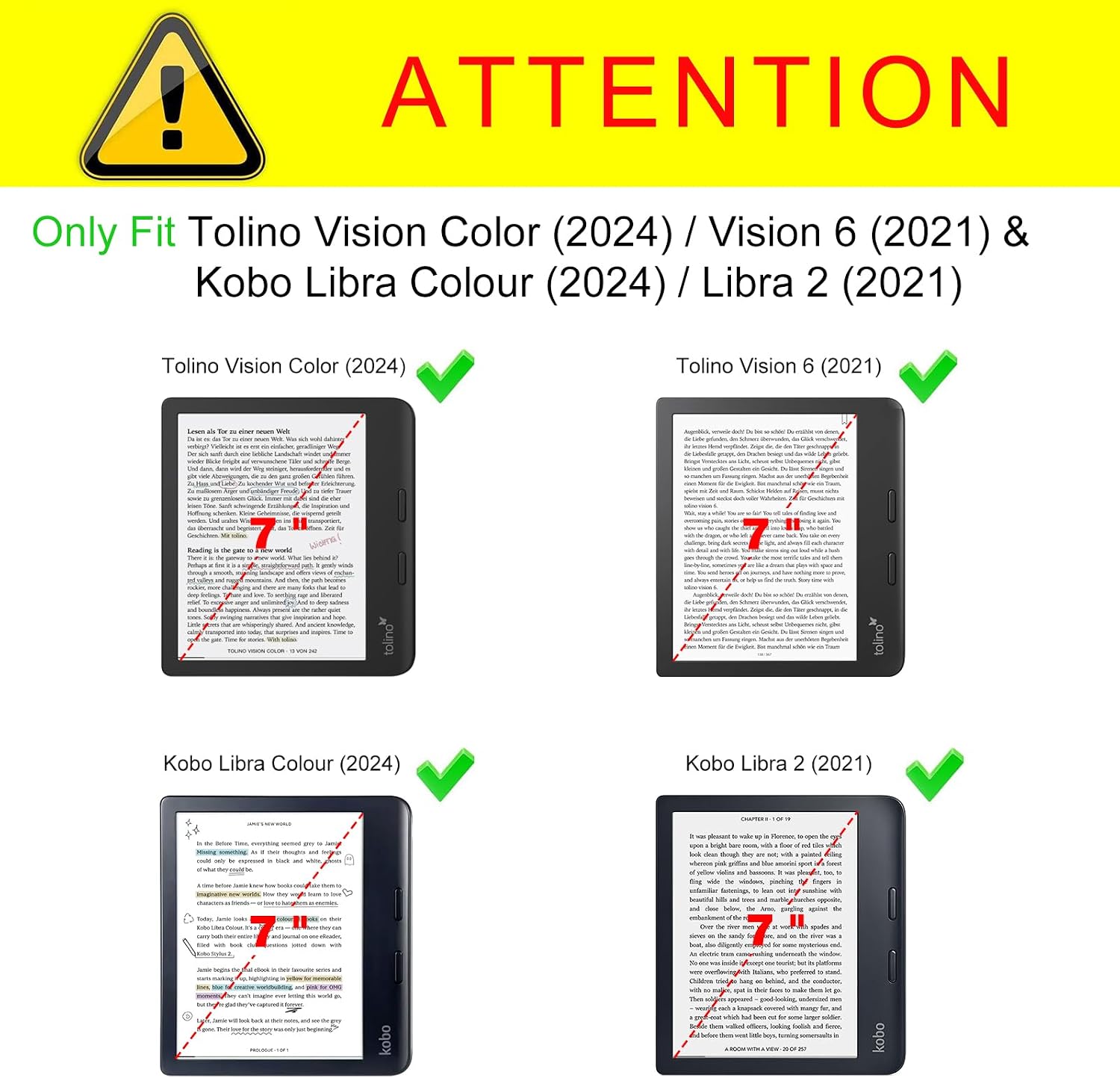 Чехол Fintie для Tolino Vision Color (2024)/Vision 6 (2021) и Kobo Libra Colour (2024)/Libra 2 (2021) 7 дюймов — чехол с подставками, ручкой для переноски и функцией автоматического включения/выключения, тёмный