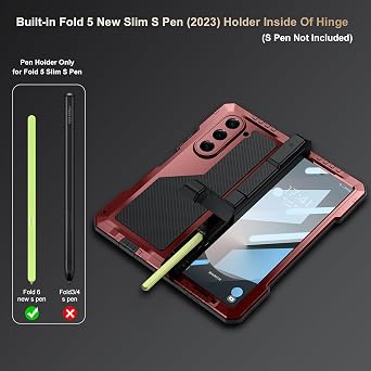 for Samsung Galaxy Z Fold 6 Case with Slim S Pen Holder (2023), Metal Bumper Premium Heavy Duty Shockproof Protective, Hinge Protection, Screen Protector, Rugged Phone Cover 5G, Red