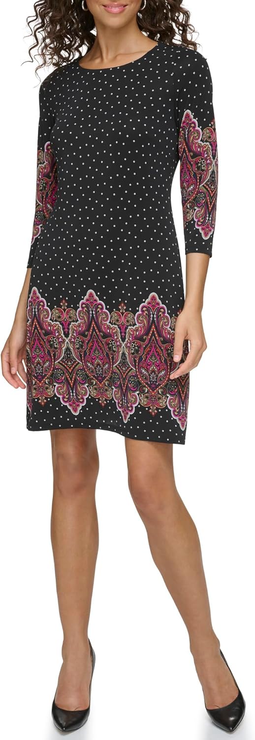 Tommy Hilfiger Women's 3/4 Sleeve Round Neck Sheath Mini Dress