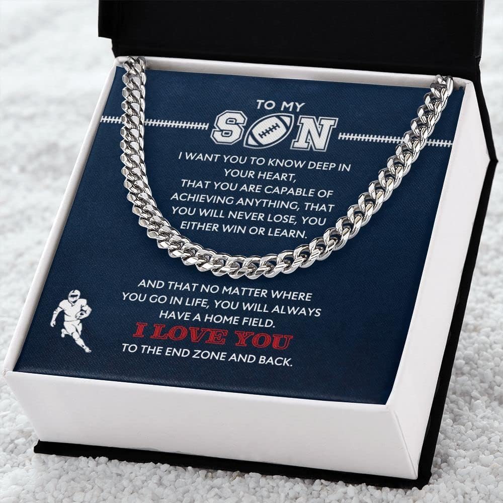 Football Necklace For Men, Chains for Man, To My Son Necklace From Mom, Gifts from Dad, Cool Christmas Birthday Graduation Men Gifts