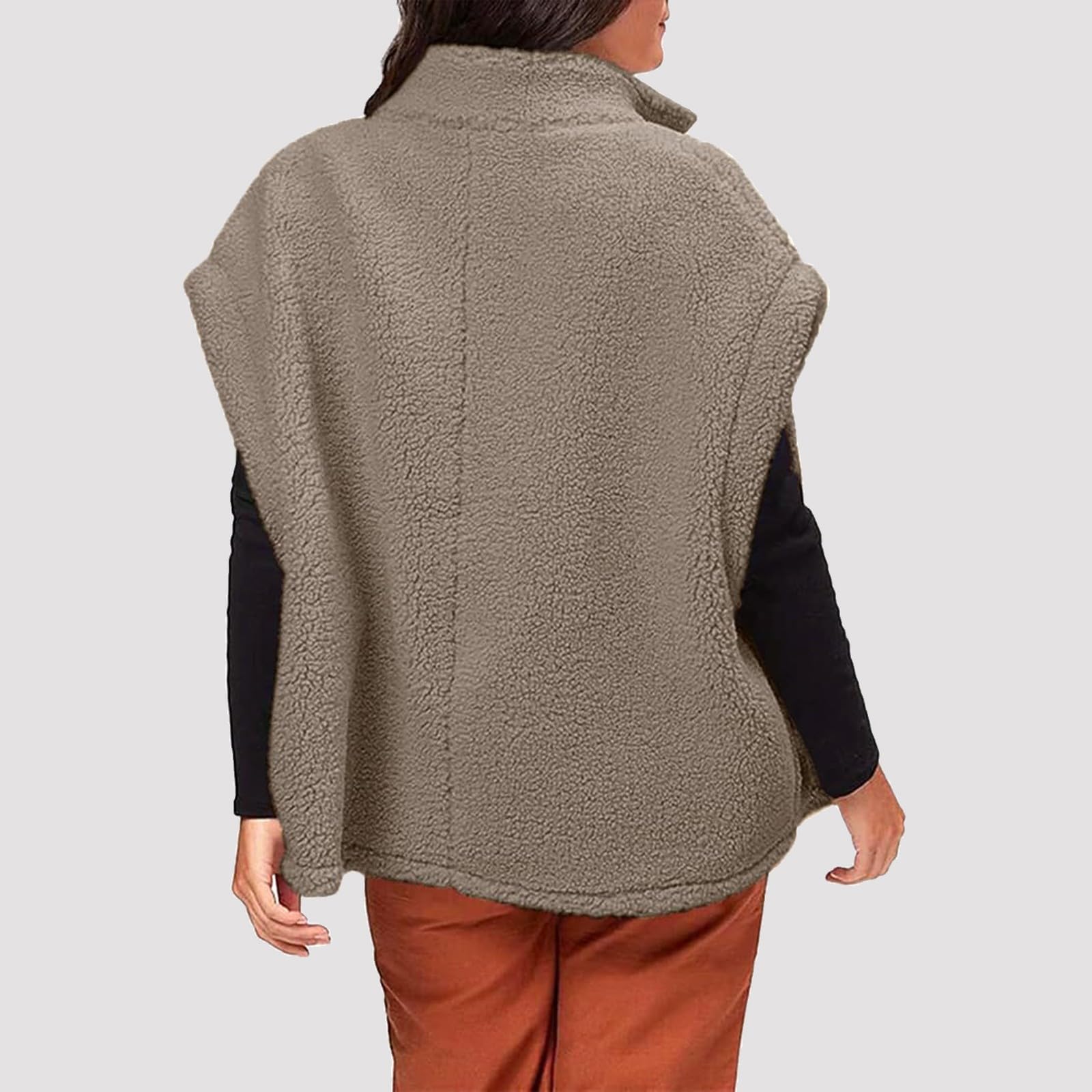 FUPODD Fleece Weste Für Damen Winter Leicht Teddy Damen-Westen Elegant Knöpfe Fleeceweste Ärmellos Plüschweste Einfarbig Flauschig Teddyfleece Longweste Taschen Plüsch Teddywesten Frauen Kuschelig