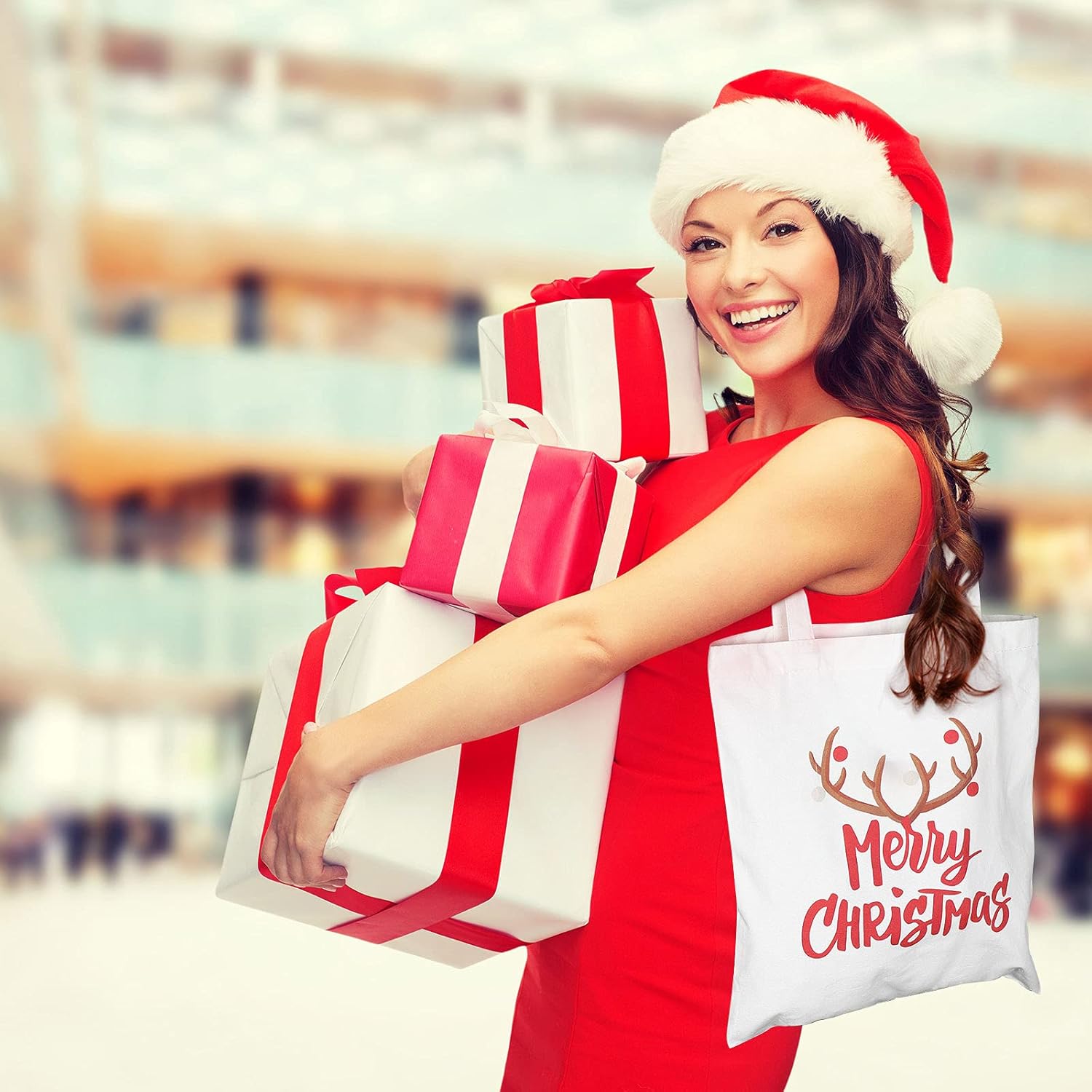 Frienda 4 Pieces Christmas Canvas Tote Bag Reusable Grocery Shopping Bags Snowman Santa Christmas Bag Women Casual Shoulder Handbag for Party Favor Supplies Mom Presents Supermarket Shopping - Image 6