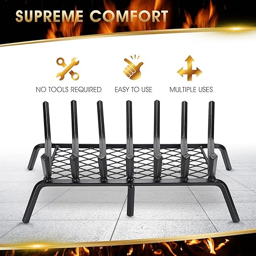 Miniatura 5 de Rejilla para chimenea de 24 pulgadas, resistente con retenedor de brasa, accesorios de chimenea, lona encerada con asas de cuero, portador de madera